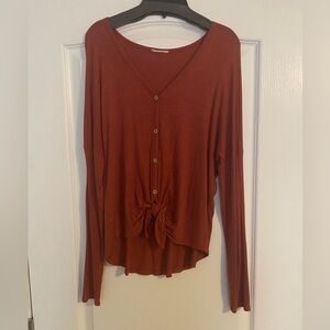 Rust Button-Down Tie Front Top